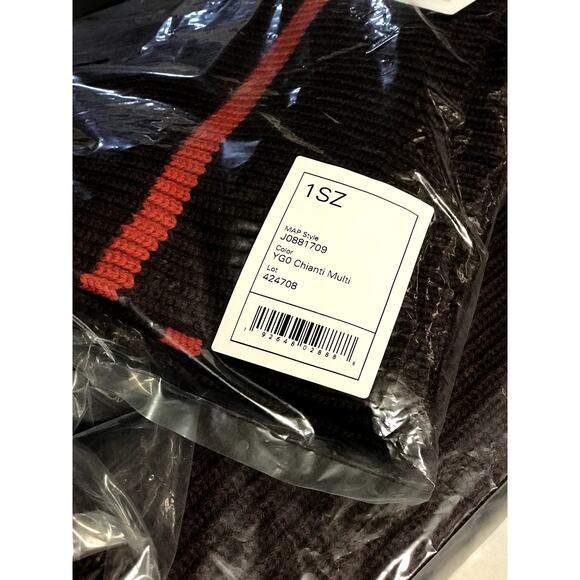 Theory NEW Originally $195 Wendel Ribbed Merino Wool Stripe Trim Scarf Burgundy - Picture 5 of 6